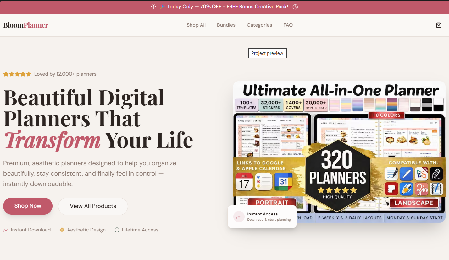 BloomPlanner — Tienda de Planners Digitales preview
